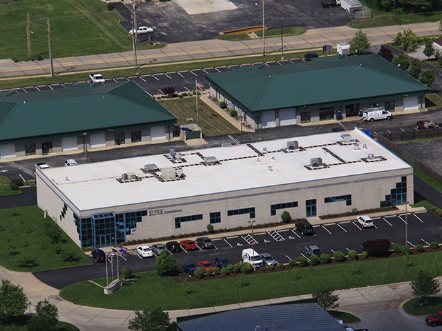 Aerial view of the ELTEK laboratory building in St. Charles, Missouri